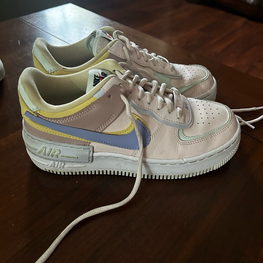 Nike Pink and Yellow Air Force One Shadow Sneakers Vibrant Style!